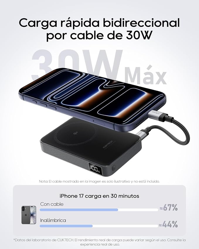 CUKTECH Qi2 Certified 15W Magnetic Power Bank 10000mAh Battery Pack MagSafe Compatible Wireless Portable Charger with 30W USB C Fast Charging for iPhone 17/16/15/14/13/12 (USB-C Cable Included)
