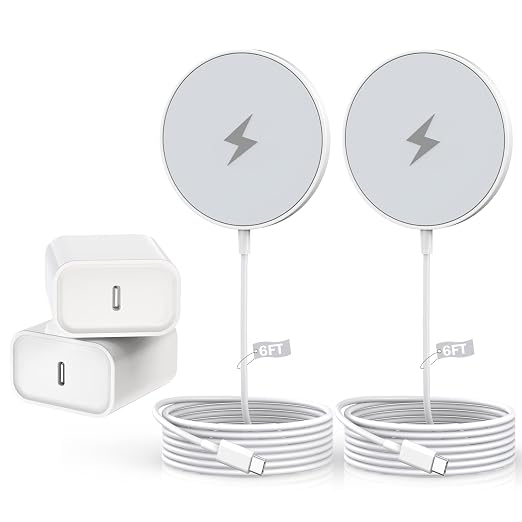 Magnetic Charger for iPhone 17Mag-Safe Fast Wireless Charging 2Pack 15W 6Foot Magnetic Apple Charger Pad with 2Pack USB C PD Fast Charging Block for iPhone 17/17 Pro/16 ProMax/Plus/15AirPods 3/Pro 2