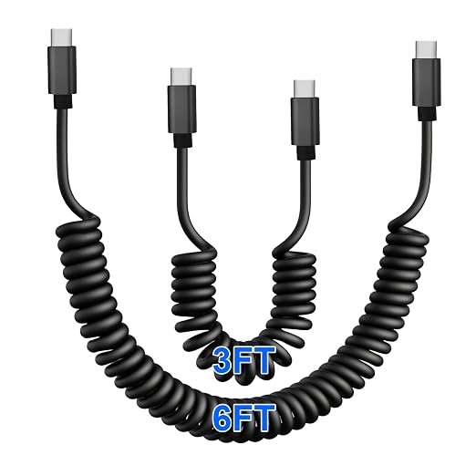 USB c Cable Coiled USB c Cable Fast Charging（2Pack 3FT+6FT ） Compatible with iPhone 16/15/Samsung Galaxy S20 S10 S9 S8 Plus (USB Type C)