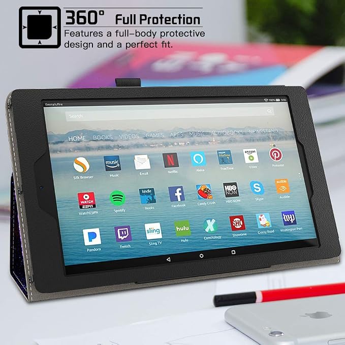 VORI Folio Case for Amazon Fire HD 8 Tablet (8th/7th/6th Generation 2018/2017/2016 Release) Slim Premium PU Leather Stand Protective Cover with Auto Wake/Sleep Galaxy