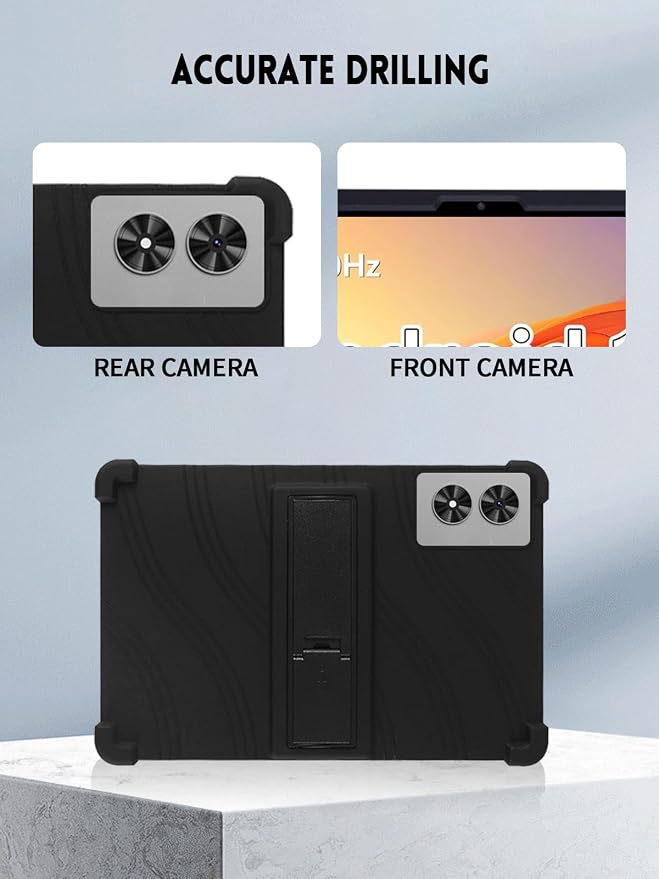 Case for Frameflow P11T Android 16 Tablet 11 Inch (Dark Black) | Soft Silicone Kids Friendly Protective Cover with Adjustable Stand Drop-Proof