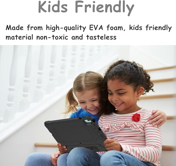 Kids Case for New iPad (A16) 11th Generation 11 inch 2025 iPad 10th Generation 10.9 2022 - Shockproof Handle Bumper Stand Cover with Built-in Screen Protector &amp Pencil Holder Tablet Case (Black)