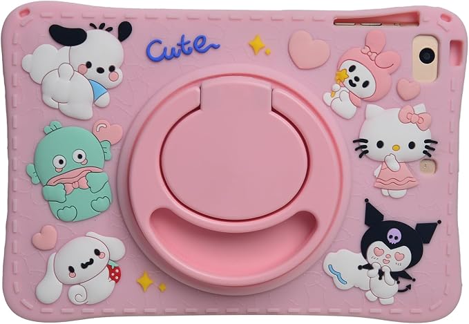 Cartoon Case for iPad mini 1/2/3/4/5 7.9，MONEHOYSY Cute Soft Silicone Kickstand [Drop ProofShock ProofAnti Slip] Back Stand Cover Case for Kids Children Teens Girls Boys (Kitty-1)