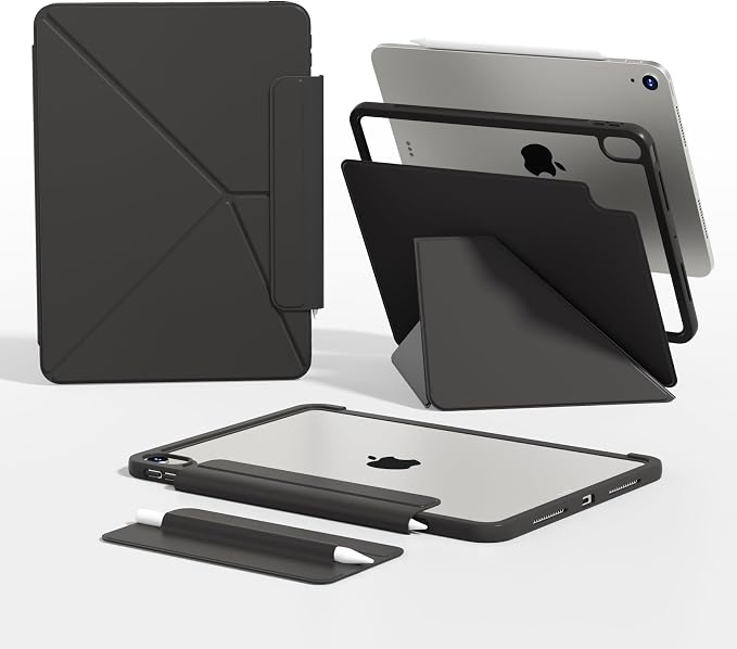 kenke Magnetic Case for iPad Air 11'' Air 10.9'' 5th/4th Gen Black | For iPad Air 11 M4 M3 M2 Air 10.9 (5th/4th 2022/2020) Multi-Folding Stand Cover Detachable Frame Back Auto Wake/Sleep