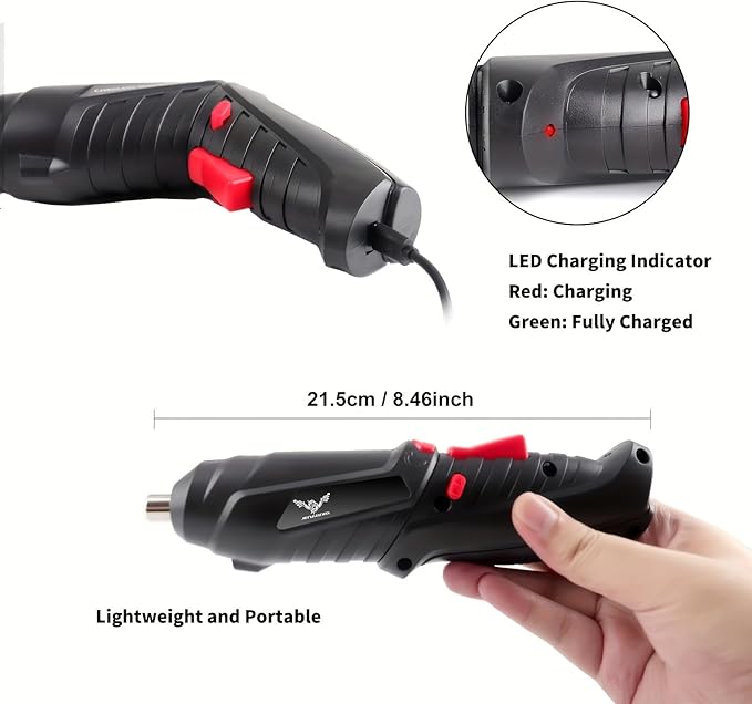 8 in 1 Electric Screwdriver, 3.6V Cordless Drill Screwdriver Rechargeable, 3.5N·m Max Torque Electric Screw Gun with 6 Accessory Kit, Micro USB, Front LED Light, Easy for Small Home Projects