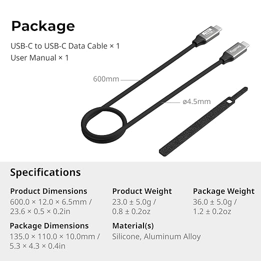 SMALLRIG USB4 40Gbps USB-C Cable 240W PD 3.1 Fast Charging 8K@60Hz Video 100cm/39.4in Straight to Angled Connectors with Cable Tie for MacBook Pro for iPad Pro for iPhone 17/16/15 Series - 5732
