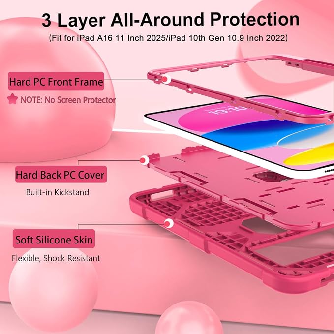 Case for iPad 11 11th Gen (A16) 2025 &amp 10th Gen 2022 10.9 Purple+Green | Kickstand | With Pencil Holder | Drop-Proof Silicone+Hard Shell | Raised Edge Protects Screen&ampCamera | Heavy Duty Pr