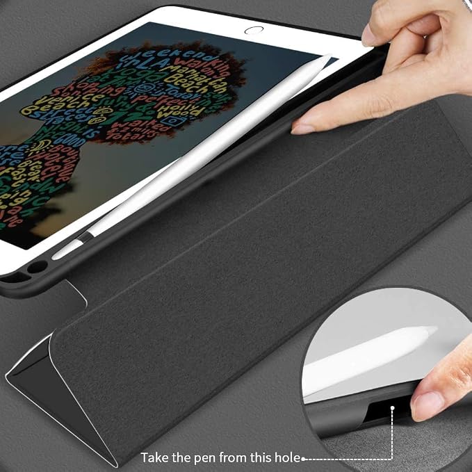 Aoub Case for iPad 9th/8th/7th Generation 10.2 inch Auto Sleep/Wake Slim Lightweight Trifold Stand Smart Cover Soft TPU Back Case with Pencil Holder for iPad 10.2 2021/2020/2019 Black