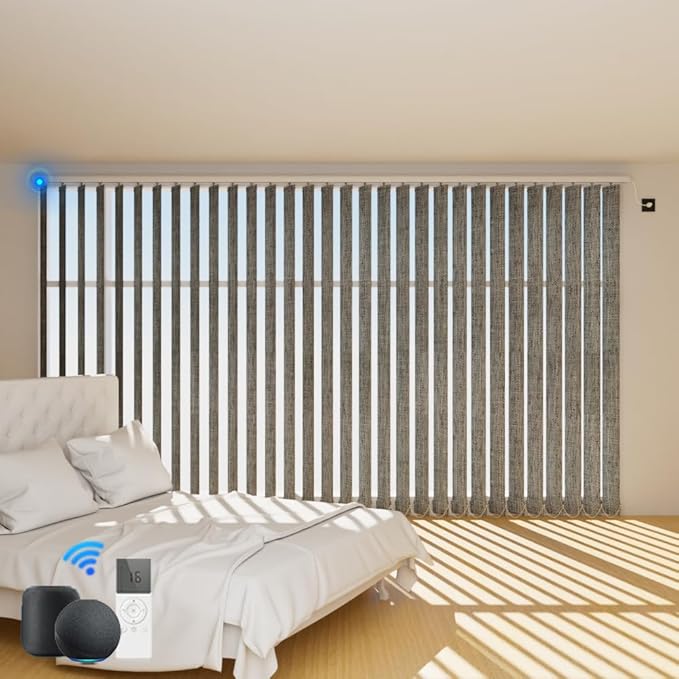 Blindify Motorized Vertical Blinds Compatible with Alexa Google Home, Blackout Sliding Door Shades Smart Vertical Blinds Remote Control Customize, Dark Grey
