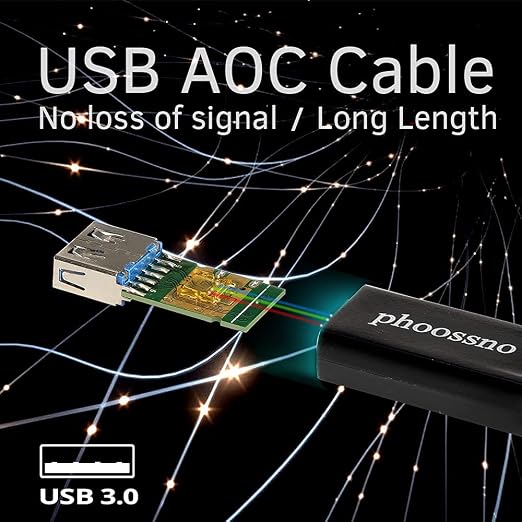 phoossno USB 3.0 A to B Extension Cable Active Optical USB 10Gbps 50ft 15m Backward USB2.1 and USB 1.1 Compatible with Camera Printer Scanner Game Controller Meeting Room/Conference Room