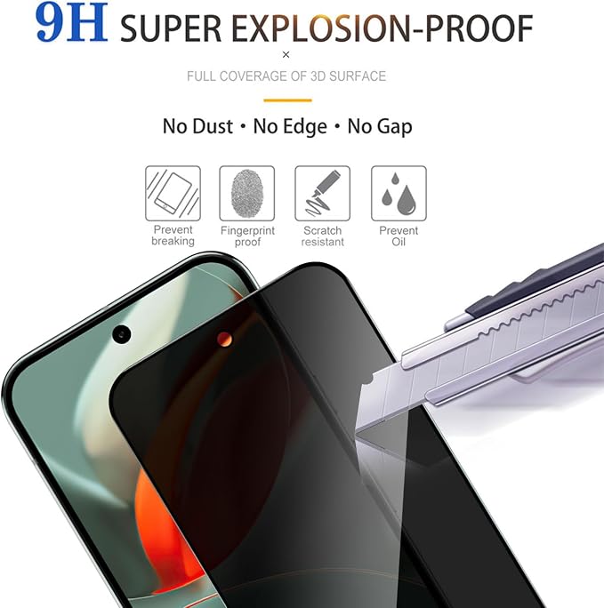 2 Pack Privacy Screen Protector for Google Pixel 9 Pro XL | [Anti-Spy Tempered Glass][Fingerprint Unlock Support][Auto Dust Remove]Bubble-FreeAnti-ScratchProtective Tempered Glass