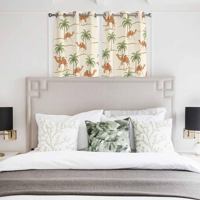 2 Panel Kitchen Cafe Curtains, Date Coconut Tree Sunlight Filtering Nature Air