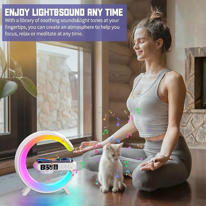 Desktop Mobile Phone Wireless Charger Pad Stand RGB Night Light Fast Charging Station for iPhone Samsung Xiaomi Huawei (Black)
