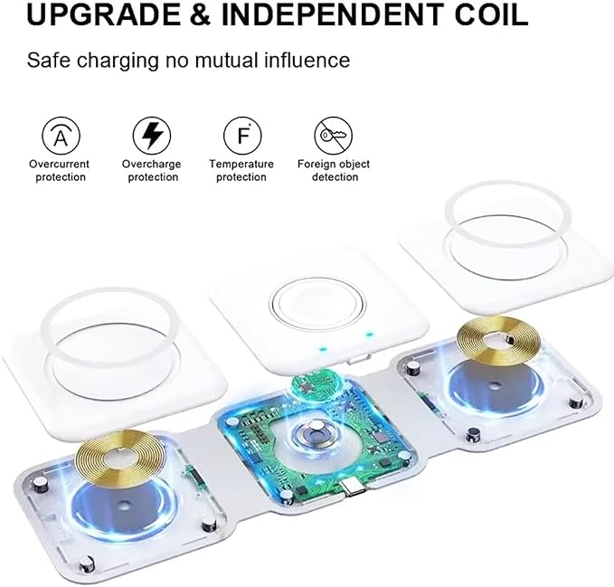 IHAO 3in1 Multifunctional Foldable Wireless Charging Station with LED Ambient Night Light Fast QC3.0 Charger for Phone iWatch Headphone Space-Saving Auto-Shutoff &amp Overcharge Protection-Black