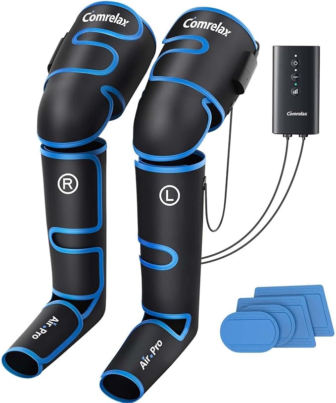 comrelax Air Compression Leg Massager for Circulation and Recovery Full Leg Massager with Cold Therapies 3 Modes 3 Intensities Sequential Compression Device for Pain Relief