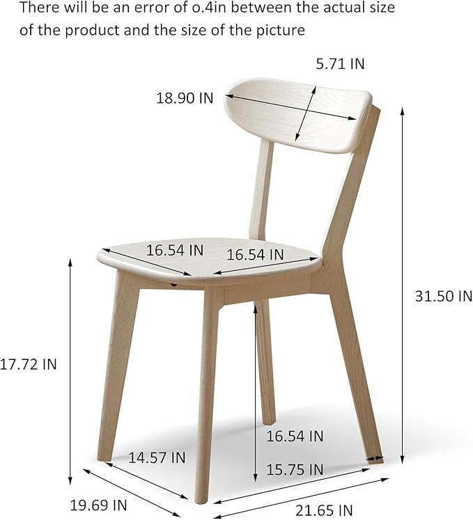 White Wood Dining Chair,FAS Grade Oak Dining Chair, Sturdy Outer Sword-Leg Design in White Finish for Dining Room,Restaurant, Cafe, and Modern Home Kitchen,Easy Assembly,400 lb Capacity