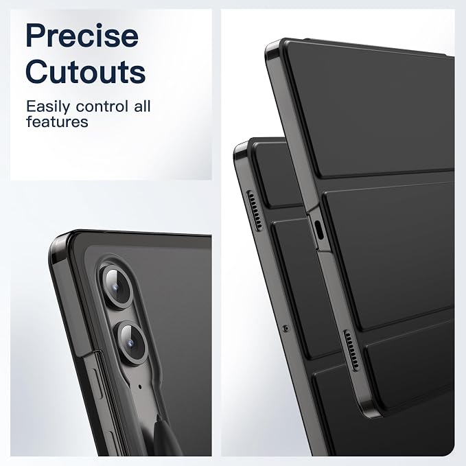 JETech Case for Samsung Galaxy Tab S9 FE Plus Black | Cover Slim Translucent Back Tri-Fold Stand Support S Pen Charging Auto Wake/Sleep Lightweight Shockproof Protection