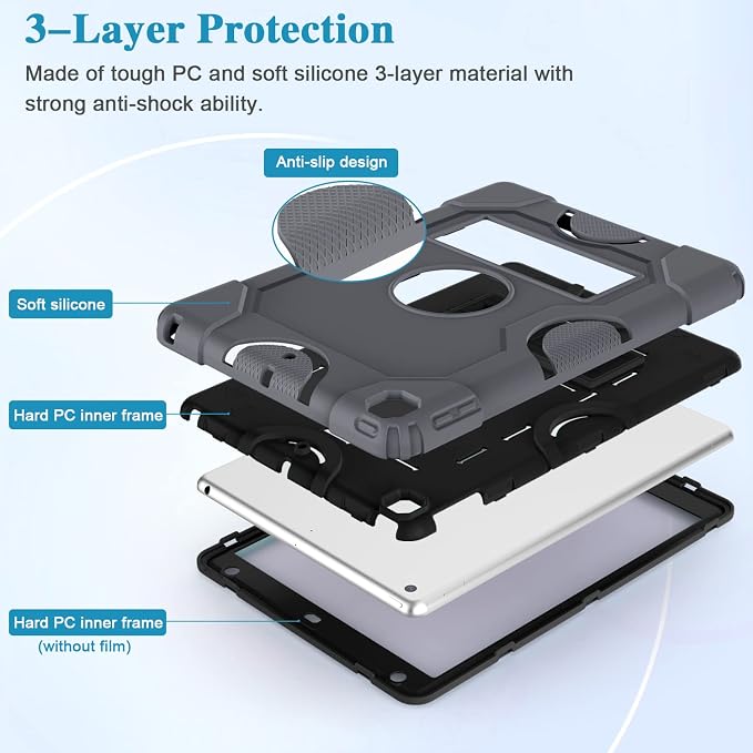 ZoneFoker for iPad 9th Generation Case iPad 8th 7th Generation Case iPad 10.2 Inch 2021/2020/2019 Case Heavy Duty Rugged Shockproof Protective Cover with Kickstand Black
