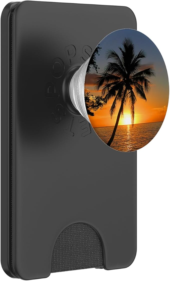 Realistic Sunset Ocean Palm Tree Photo Tropical Sunrise PopSockets Adhesive PopGrip