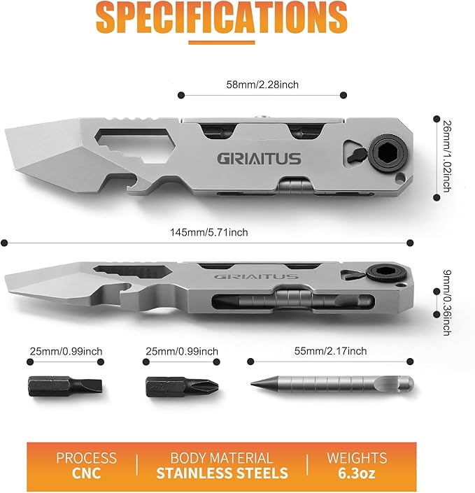 EDC Pry Bar Multitool with Bi-Directional Ratchet Screwdriver, Men Gifts