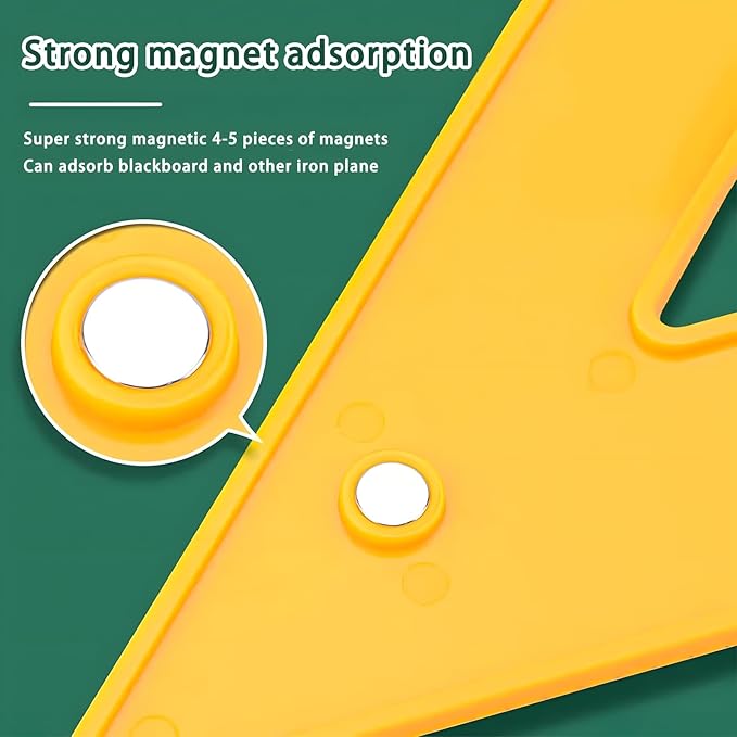 Magnetic Teaching Ruler Set with Multi-Functional Geometry Tools Durable ABS Plastic for Whiteboard Classroom Projects Student Teacher Math Supplies (Yellow 5pcs)