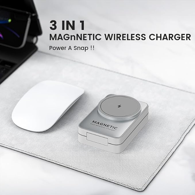 MALOM W91 3-in-1 Multifunctional Wireless Magnetic Charger for iPhone Apple Watch AirPods Foldable Nightlight (Black)