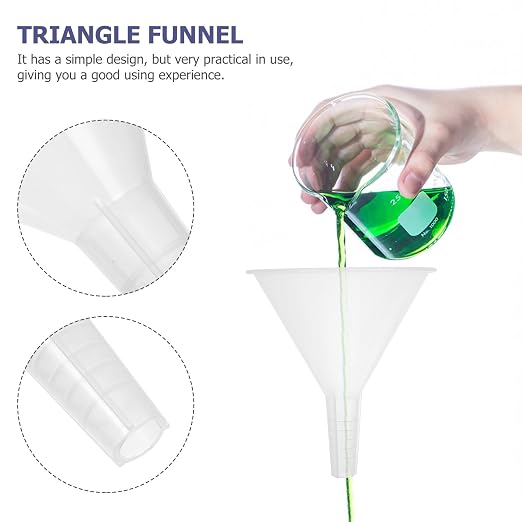 Veemoon 5pcs 100mm Plastic Scientific Triangle Funnels, Laboratory Pp Filling
