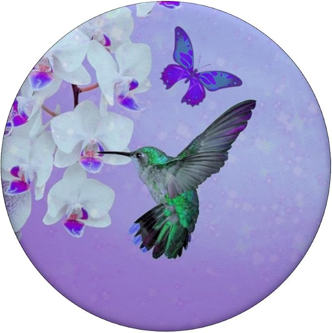Cell Phone Pop Up Holder Hummingbird Flower Butterfly Purple PopSockets Adhesive PopGrip