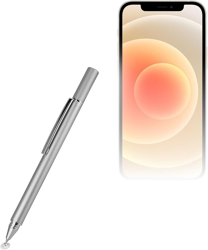 BoxWave Stylus Pen Compatible with Apple iPhone 12 - FineTouch Capacitive Stylus Super Precise Stylus Pen - Metallic Silver