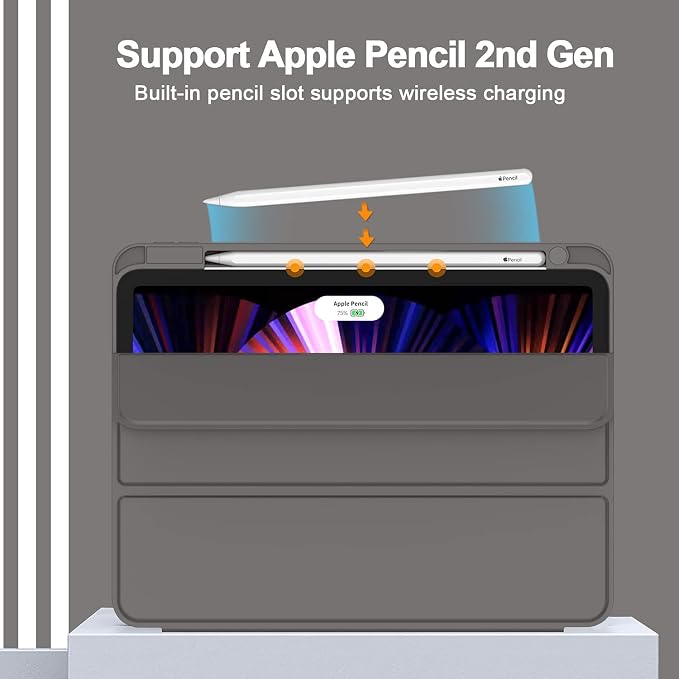 New iPad Pro 11 Inch Case 2022(4th Gen)/2021(3rd Gen)/2020(2nd Gen) with Pencil HolderSmart iPad Case [Support Touch ID and Auto Wake/Sleep] with Auto 2nd Gen Pencil Charging (Deep Pink)