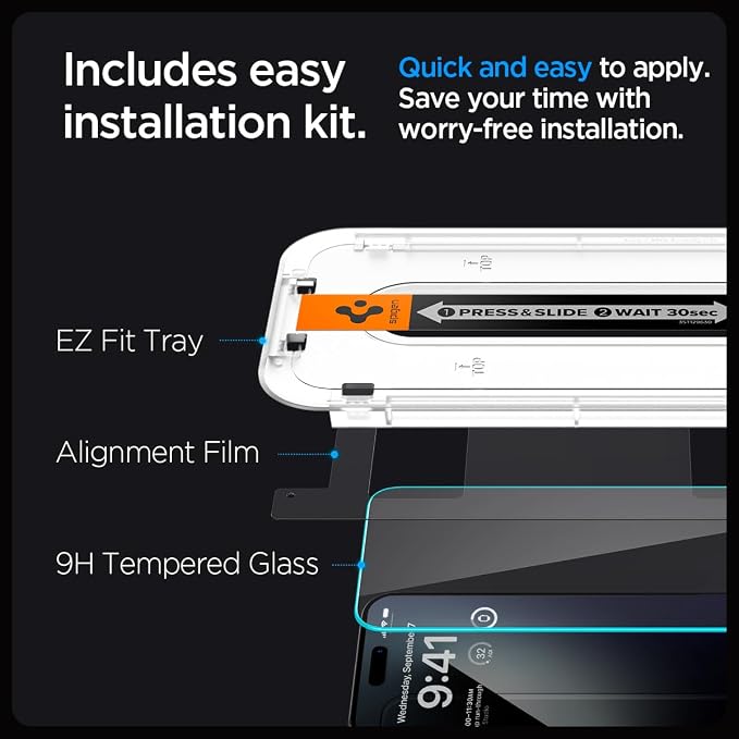 Spigen GlasTR EZ FIT Tempered Glass Screen Protector for iPhone 15 Pro | 9H Hardness Tempered Glass Easy Installation Kit Case-Friendly Crystal Clear Touch Responsive Oleophobic Coating