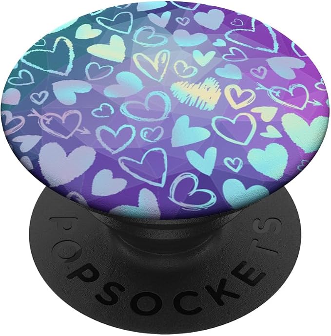 Rainbow Modern Hearts Teal Purple Polygon PopSockets Adhesive PopGrip