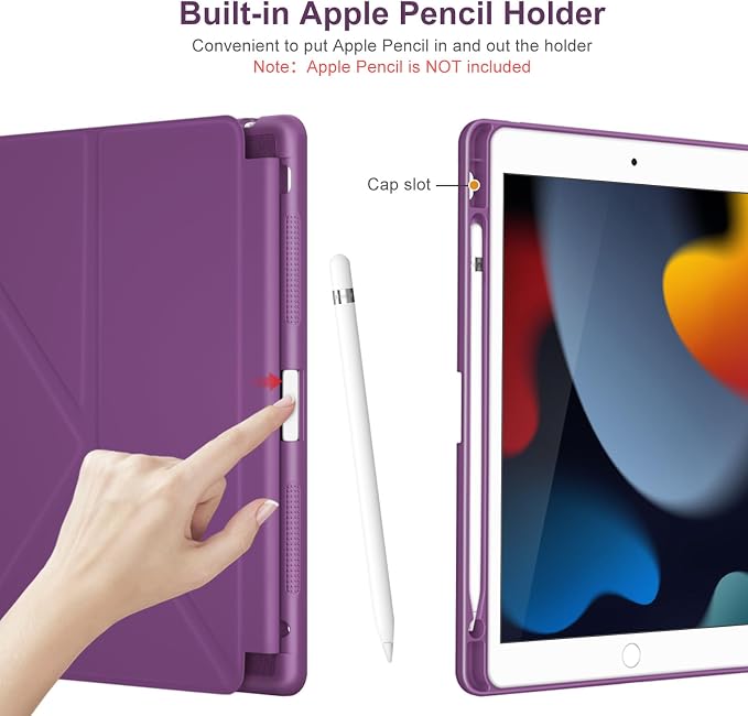 DTTO Foldable Case for for iPad 9th/8th/7th Generation 10.2-inch Black | Origami Magnetic Standing Cover with Pencil Holder，Vertical &amp Horizontal angles Auto Sleep/Wake