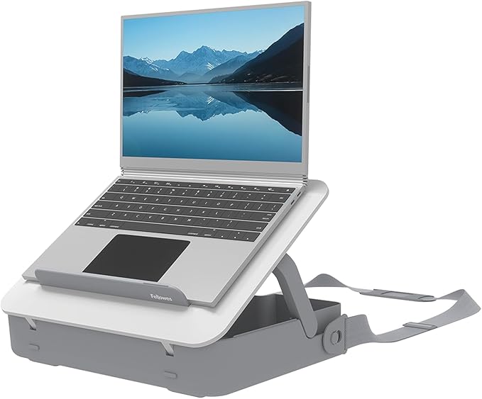 Fellowes Portable Laptop Stand Carry Case - Breyta™ 2-in-1 Design with 5 Height Adjustments - Ideal for Hybrid Work - 100% Recyclable - White