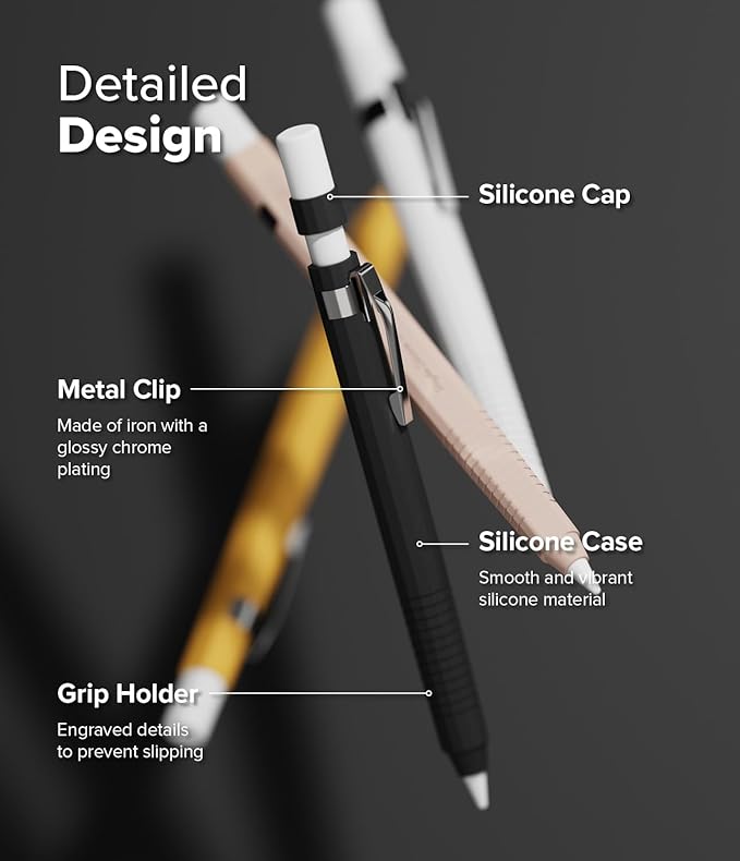 Ringke Silicone Drafting Pencil Case Compatible with Apple Pencil 2nd Generation and Apple Pencil Pro Case, Perfect Grip Silicone Protective Cover Sleeve Accessories - Black