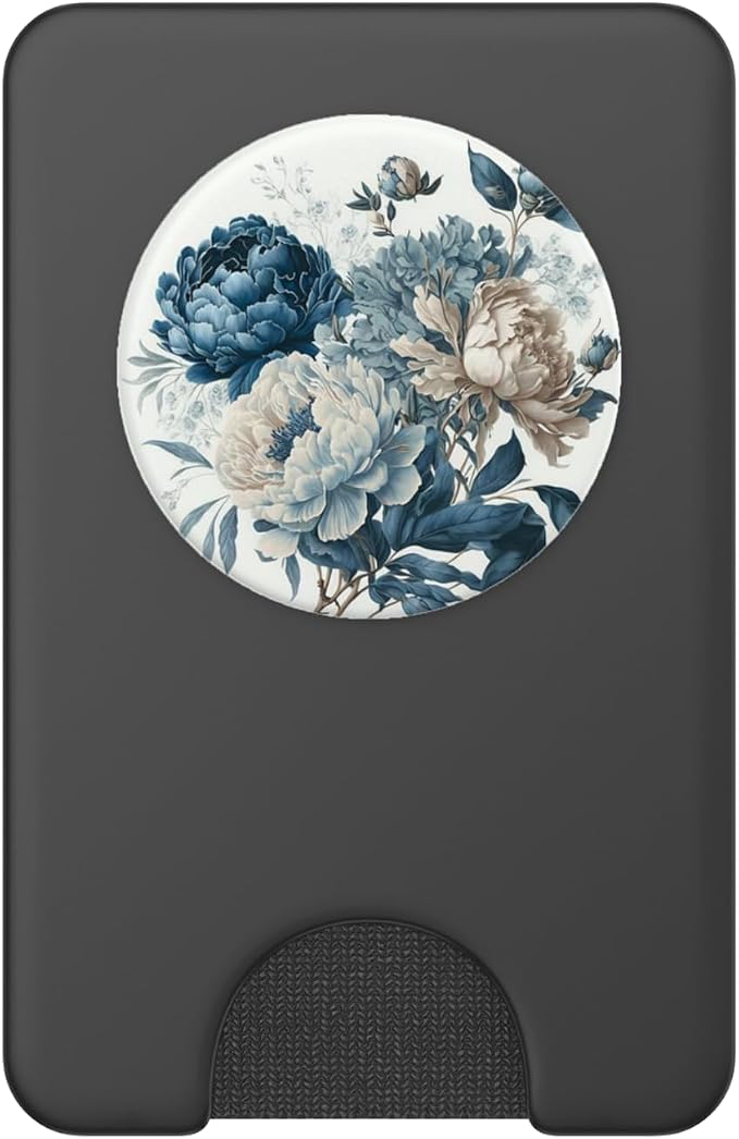 Navy Blue Peonies Blossom Leaves White Flowers Floral Girly PopSockets Adhesive PopGrip