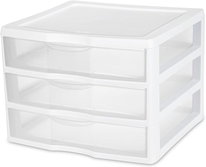 Sterilite 6-Pack Wide 3 Drawer Unit, Plastic Desktop Organizer with Clear Drawers, White Frame - Stackable Multi-Purpose Storage for Office Supplies, Craft Rooms, Classrooms and Home Organization