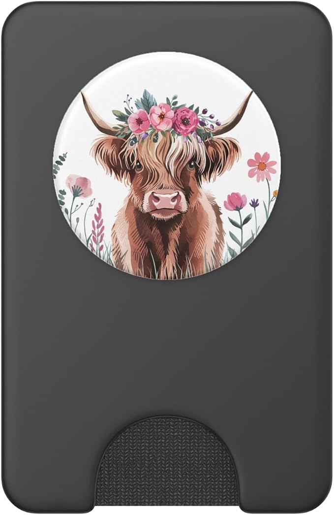 Baby Highland Cow Floral - Adorable Watercolor Farm Art PopSockets Adhesive PopGrip