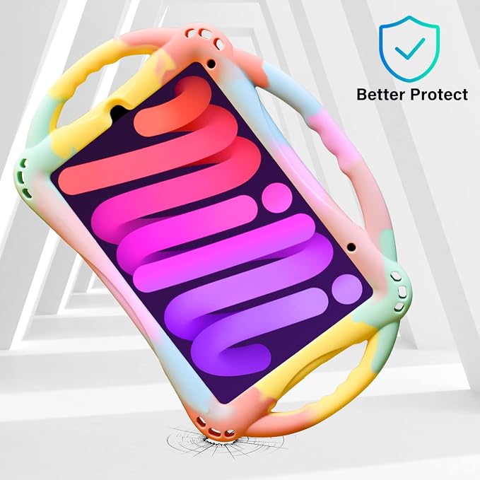 TopEsct Kids Case for iPad mini 7 (A17 Pro) 2024 /iPad Mini6 2021 Shockproof Silicone Cover with Handle Stand for 8.3 iPad mini 6th/7th GenBlue