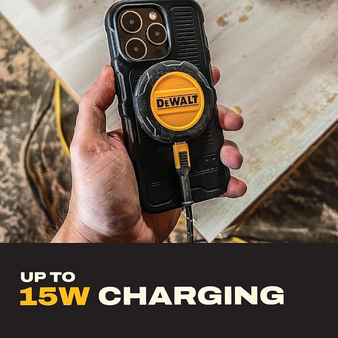 DEWALT Heavy Duty Wireless Charger 15W Max Cell Phone Charger | Wireless Charging Pad for MagSafe Compatible iPhone 17/16/15/14/13/12 Plus Pro Max Includes Wall Mounting Plate