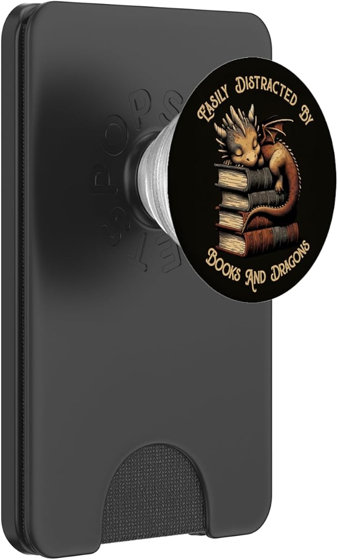 Easily Distracted by Books &amp Dragons Funny Bookworm Reading PopSockets Adhesive PopGrip