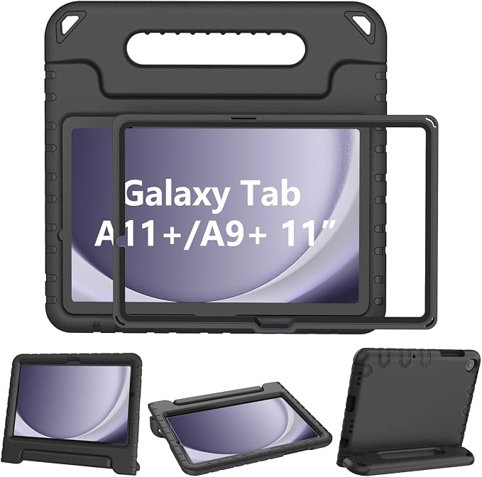 LTROP Shockproof Lightweight Convertible Handle Stand Case for Samsung Galaxy Tab A11 Plus 2025 / A9 Plus 11 Inch 2023 with Built-in Screen Protector Galaxy Tab A11+ / A9+ Case for Kids Black
