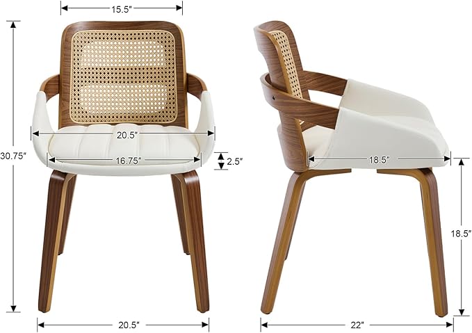 DUOMAY Modern PU Leather Dining Chairs Set of 2, Cane Back Room Chairs with Solid Wood Legs Kitchen Chairs for Living Room, Restaurant, White