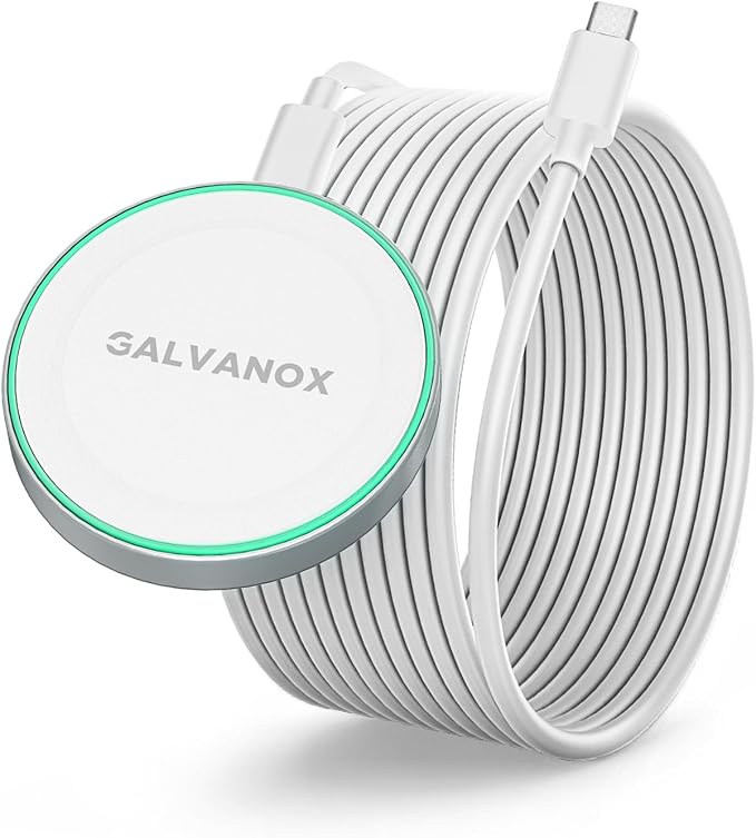 Galvanox Compatible with MagSafe Wall Mounted Magnetic Wireless Charger (15W) Fast Charging Stick-on Adhesive Design with Removable USB-C Cable (Black 10 FT)