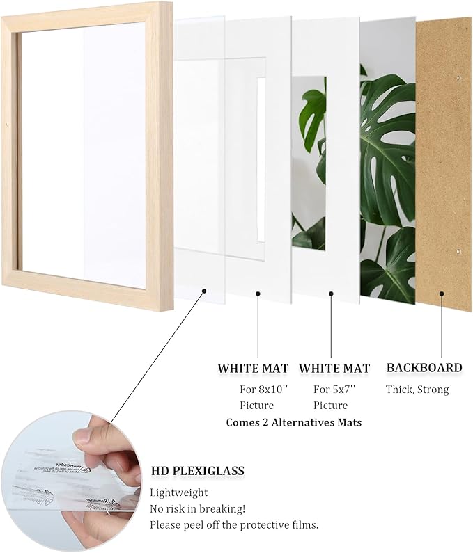 Egofine 11x14 Picture Frame Made of Solid Wood with Plexiglass, Display Pictures 5x7/8x10 with Mat or 11x14 Without Mat for Tabletop and Wall Mounting, Oak Wood