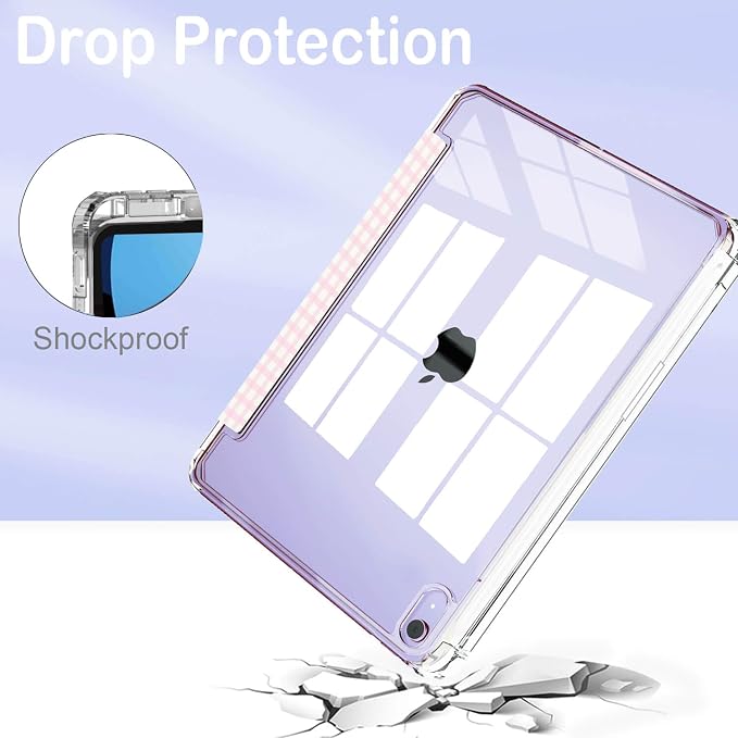Feams Case for iPad mini 7 A17 Pro 2024/iPad Mini 6 2021 Slim Lightweight Trifold iPad mini 7 A17 Pro Case 8.3 Inch 2024 Clear Back Cover with Pencil Holder &amp Auto Sleep Blue Bow