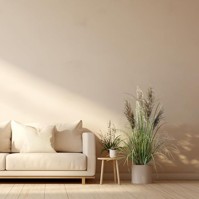 Artificial Plants Faux Pampas Grass Decoration 35"/3ft - Natural Fluffy Pampas Flowers - Boho Chic Home Decor Piece - Perfect Housewarming Gift (2pack, Natural Colour)