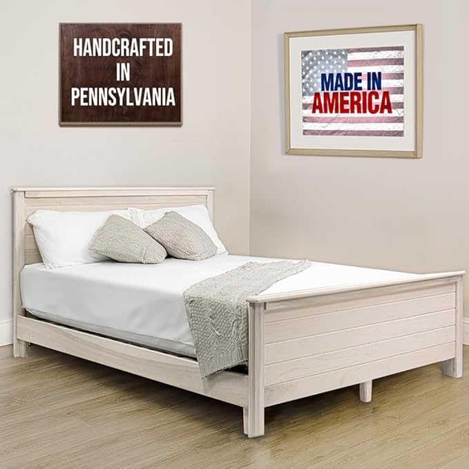 Solid Hardwood Deluxe Platform Bed Frame, Headboard, Footboard & Slats, Quality Crafted in Pennsylvania, USA from Poplar by Mennonite Artisans, No Box Spring Needed, Easy Assembly