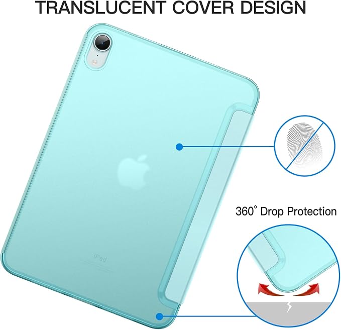 JETech Case Cover for iPad mini A17 Pro/6th Gen (2024/2021) Blue | Slim Translucent Back Design Tri-Fold Stand Auto Wake/Sleep Lightweight Shockproof Protection
