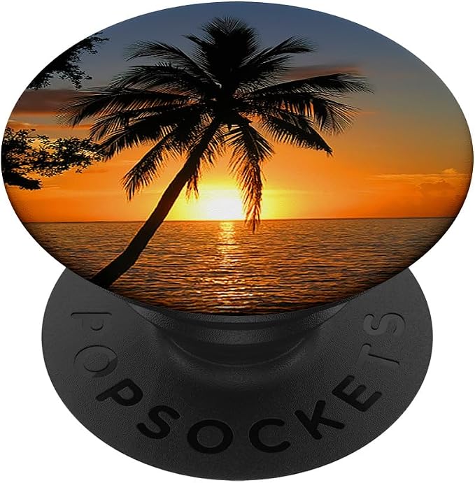 Realistic Sunset Ocean Palm Tree Photo Tropical Sunrise PopSockets Adhesive PopGrip